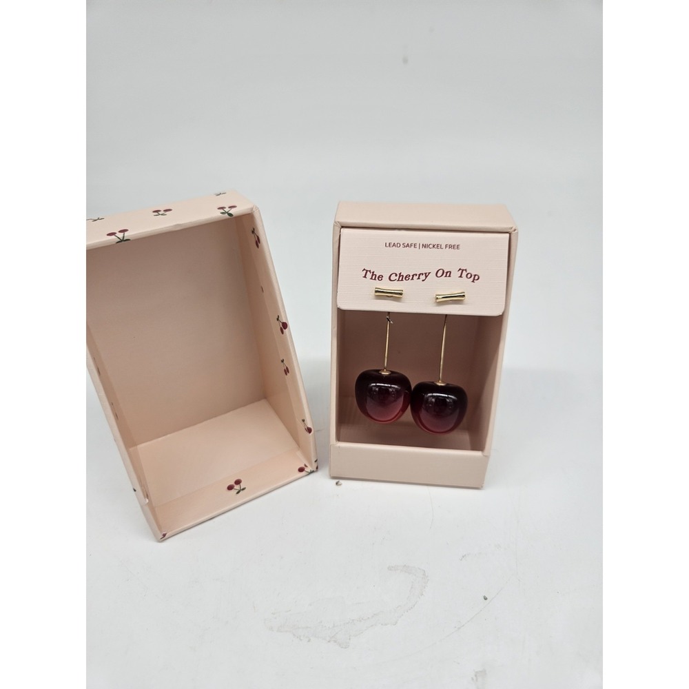 THE CHERRY‎ ON TOP-Dangle Earrings.Gold Tone Lead Safe Nickel Free Fruit Jewelry